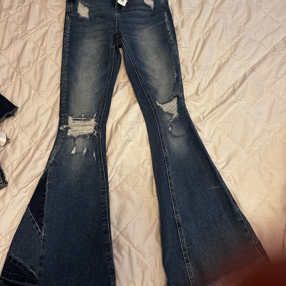 Stylish Distressed Wide Leg Jeans - Dark Blue